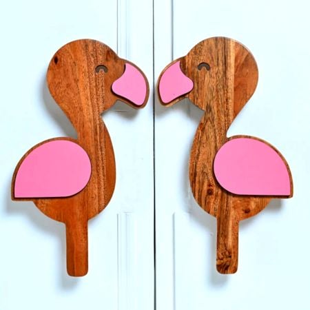 Handcrafted Acacia Wood Flamingo Handle Pair